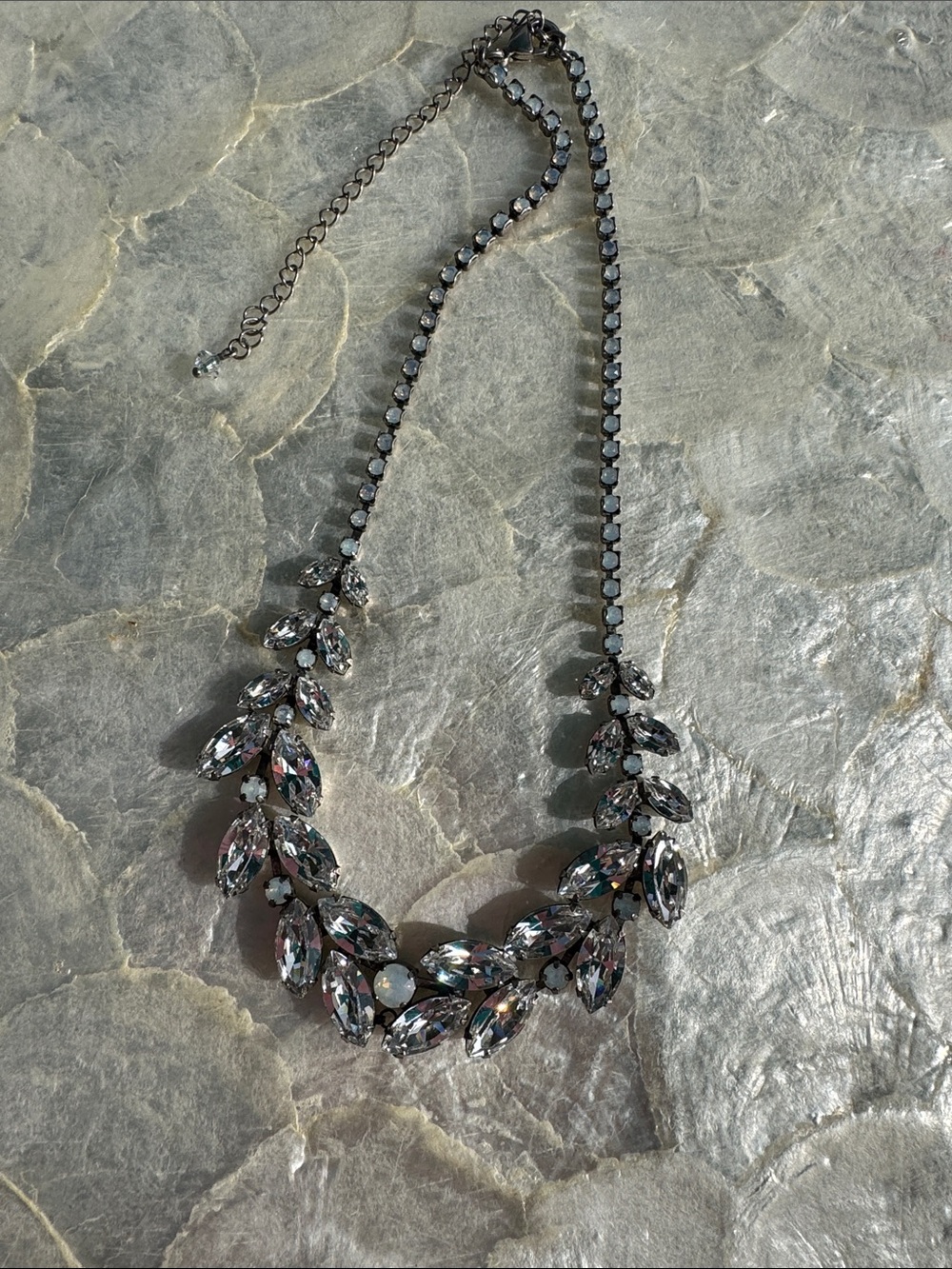 Sorrelli Clear Crystal Leaf Statement Necklace - Silver Tone